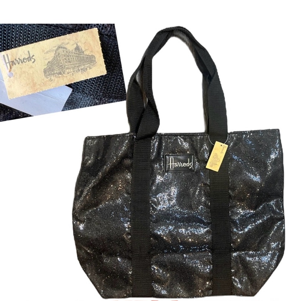 Harrods NWT Black Glitter Shoulder Bag